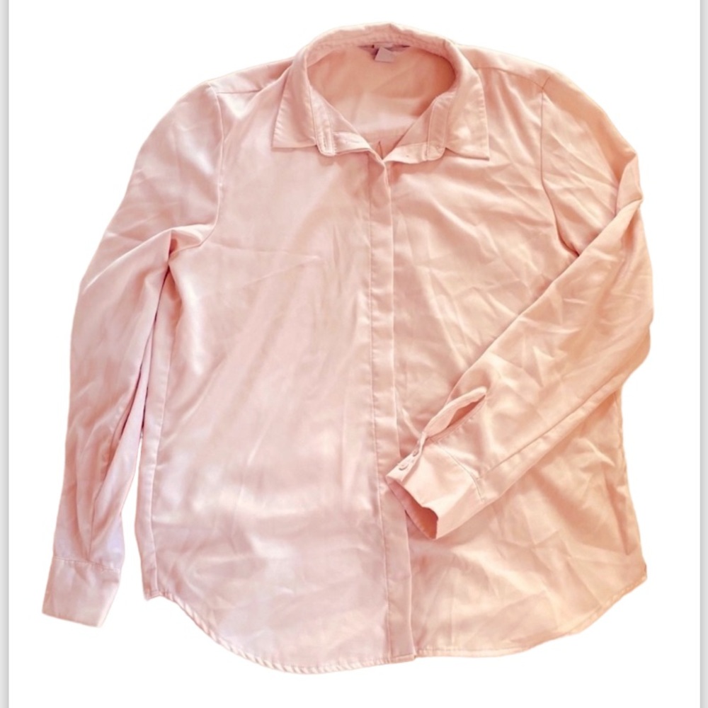 H&M ROSE BLUSH SILKY SOFT BLOUSE BUTTON DOWN TOP